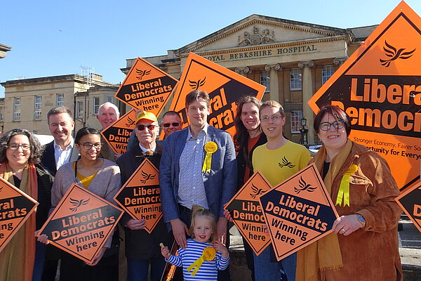 Reading Lib Dem candidates outside the Royal Berkshire Hospital