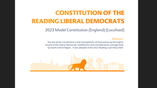 The cover of the Reading Liberal Democrats constitution